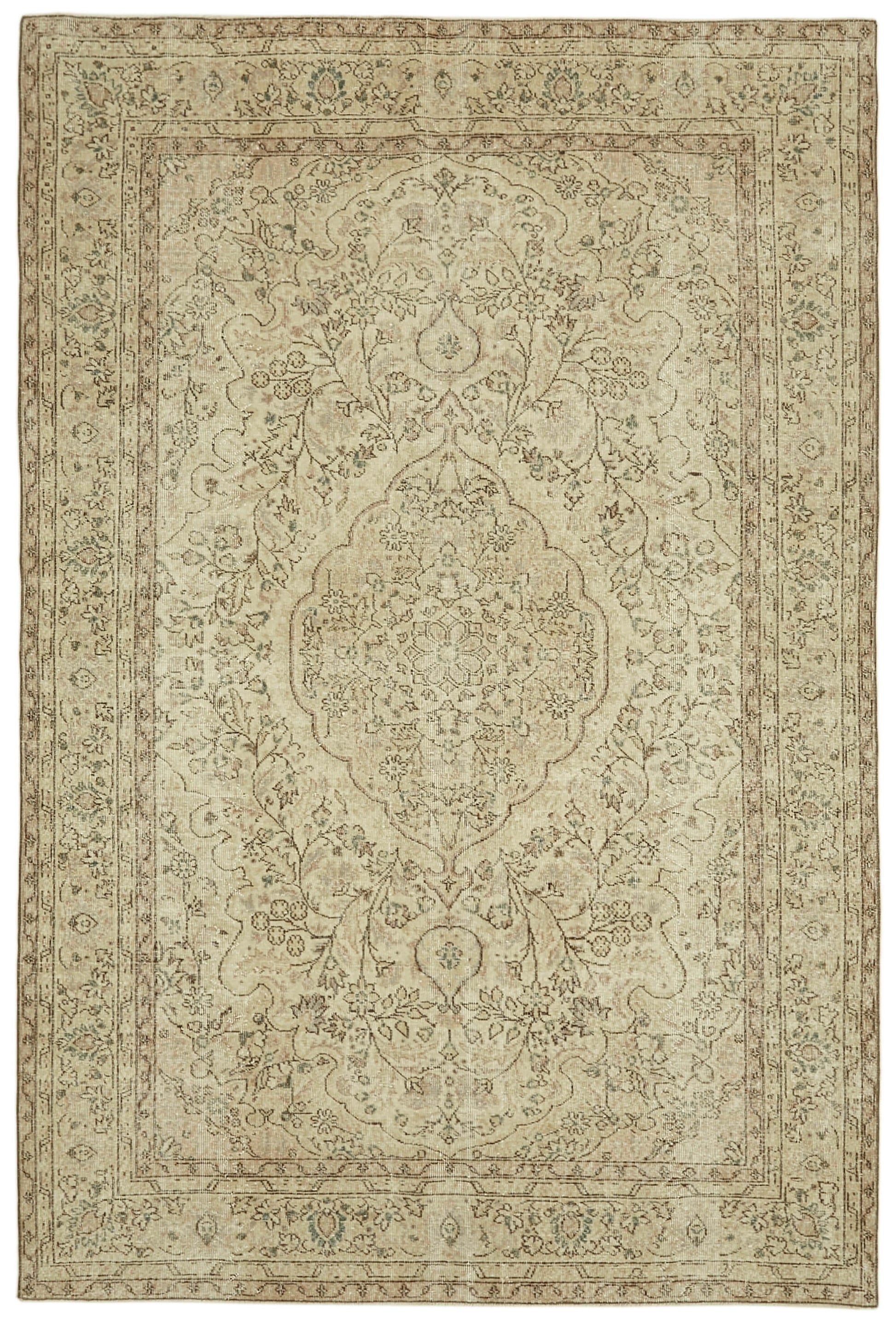 7x10 Beige Turkish Vintage Area Rug - 41446