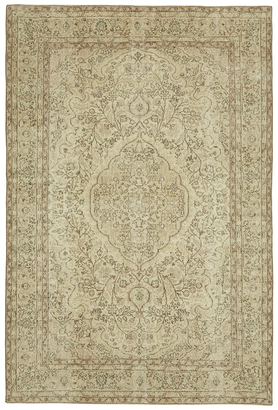 7x10 Beige Turkish Vintage Area Rug - 41446