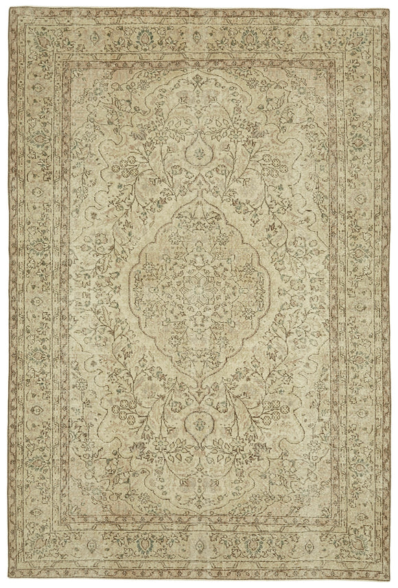 7x10 Beige Turkish Vintage Area Rug - 41446