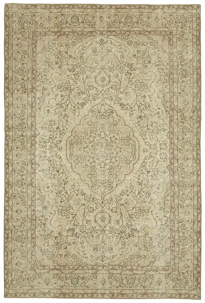 7x10 Beige Turkish Vintage Area Rug - 41446