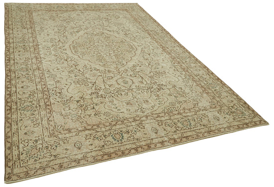 7x10 Beige Turkish Vintage Area Rug - 41446
