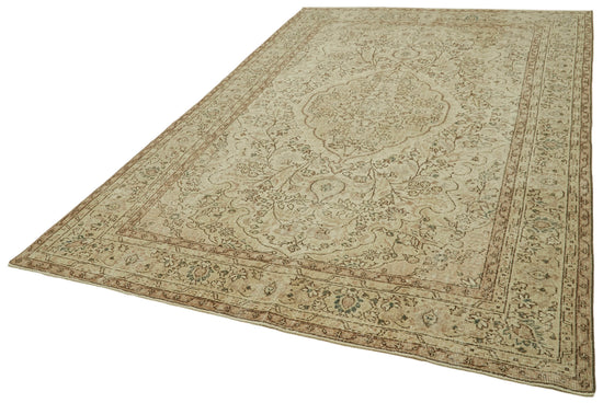 7x10 Beige Turkish Vintage Area Rug - 41446