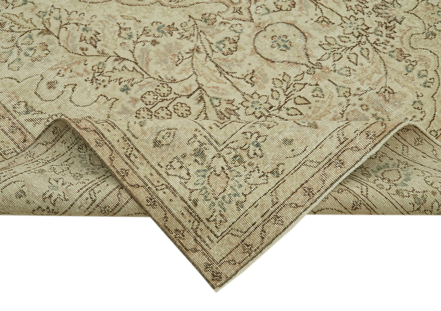 7x10 Beige Turkish Vintage Area Rug - 41446