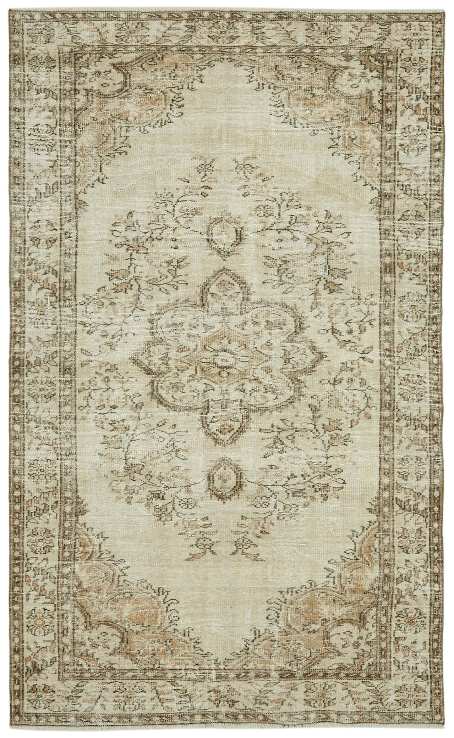 6x9 Beige Turkish Vintage Area Rug - 41448
