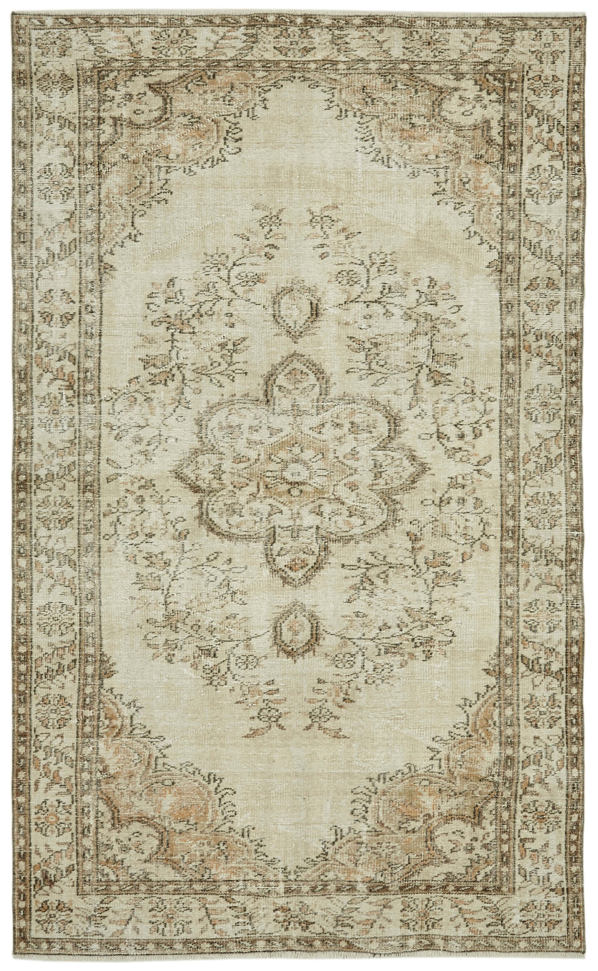 6x9 Beige Turkish Vintage Area Rug - 41448