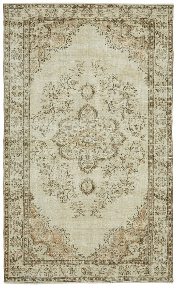 6x9 Beige Turkish Vintage Area Rug - 41448