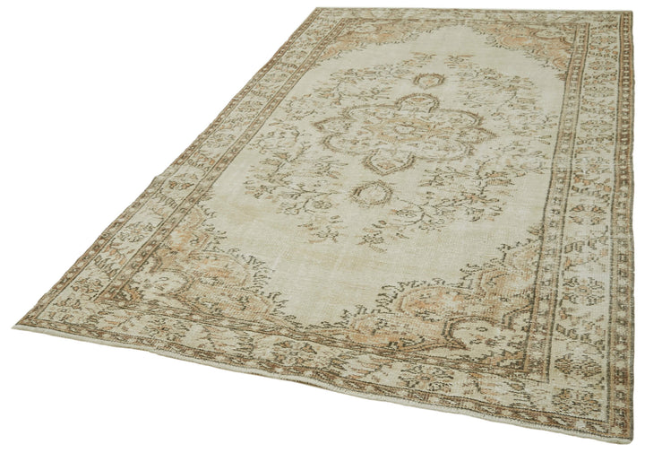 6x9 Beige Turkish Vintage Area Rug - 41448