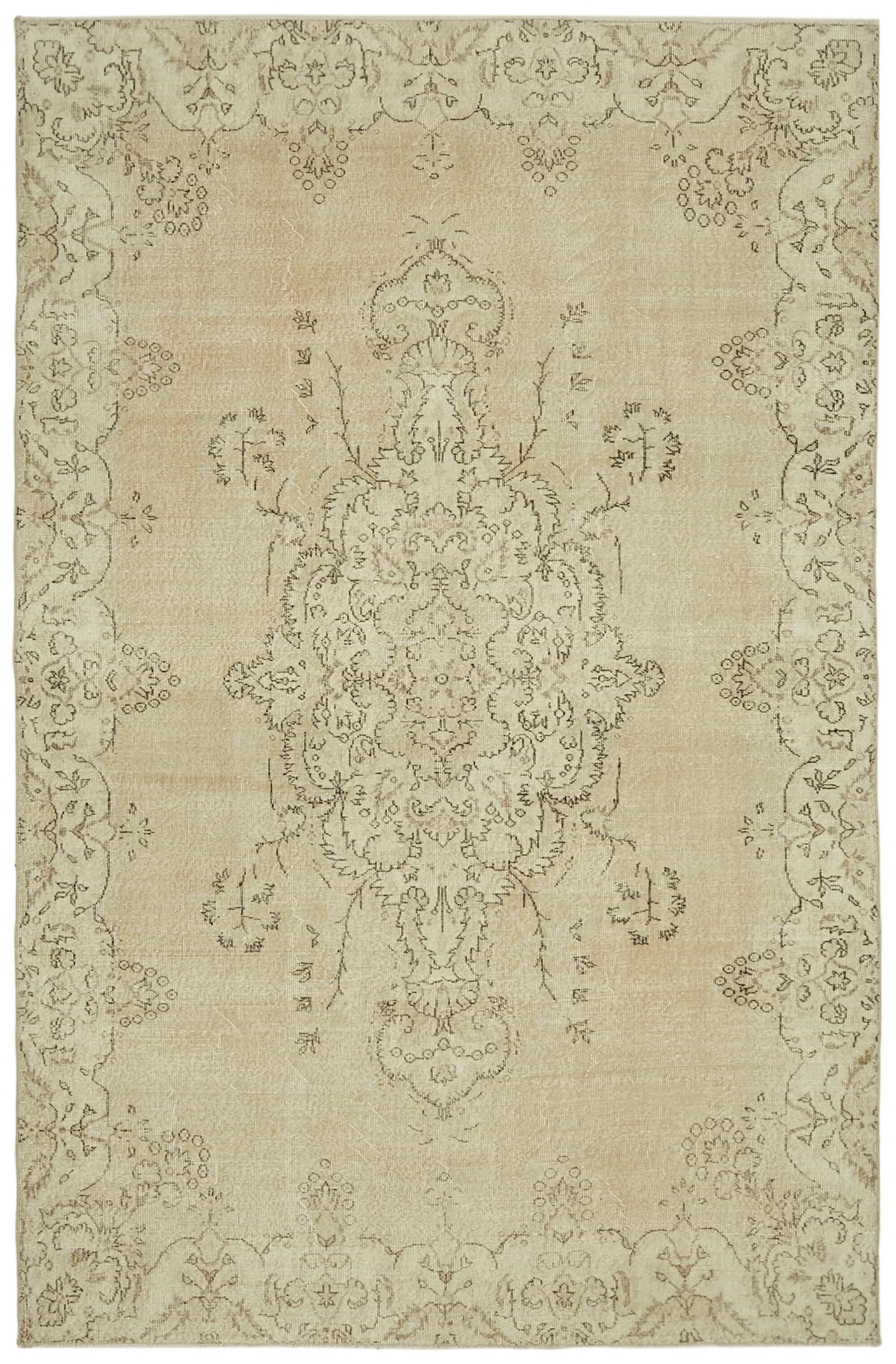 7x10 Beige Turkish Vintage Area Rug - 41451