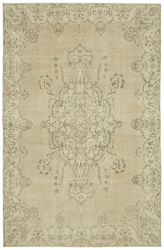 7x10 Beige Turkish Vintage Area Rug - 41451