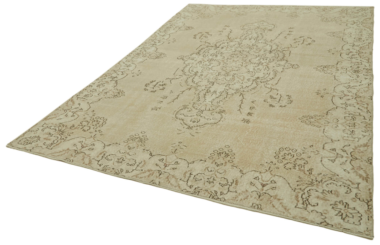 7x10 Beige Turkish Vintage Area Rug - 41451
