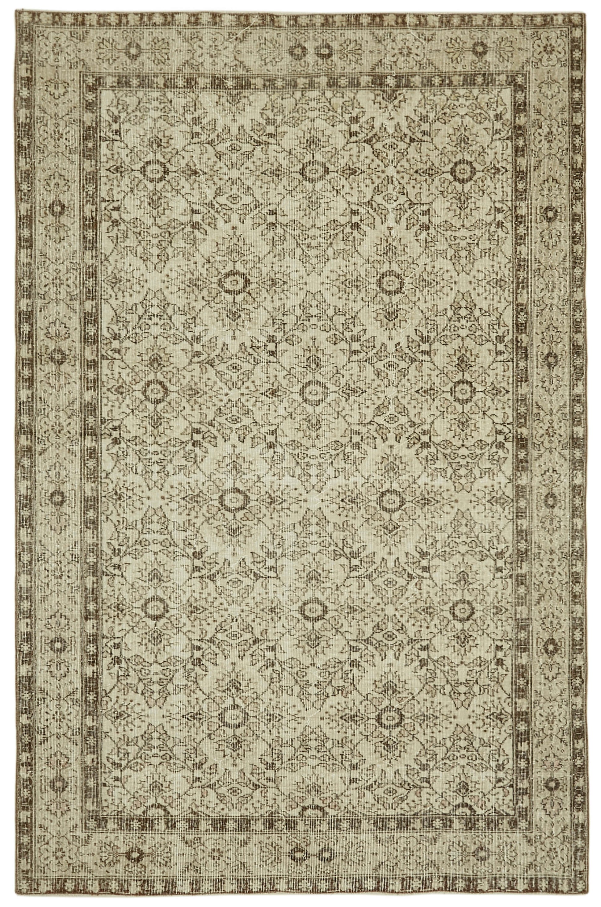 6x9 Beige Turkish Vintage Area Rug - 41455