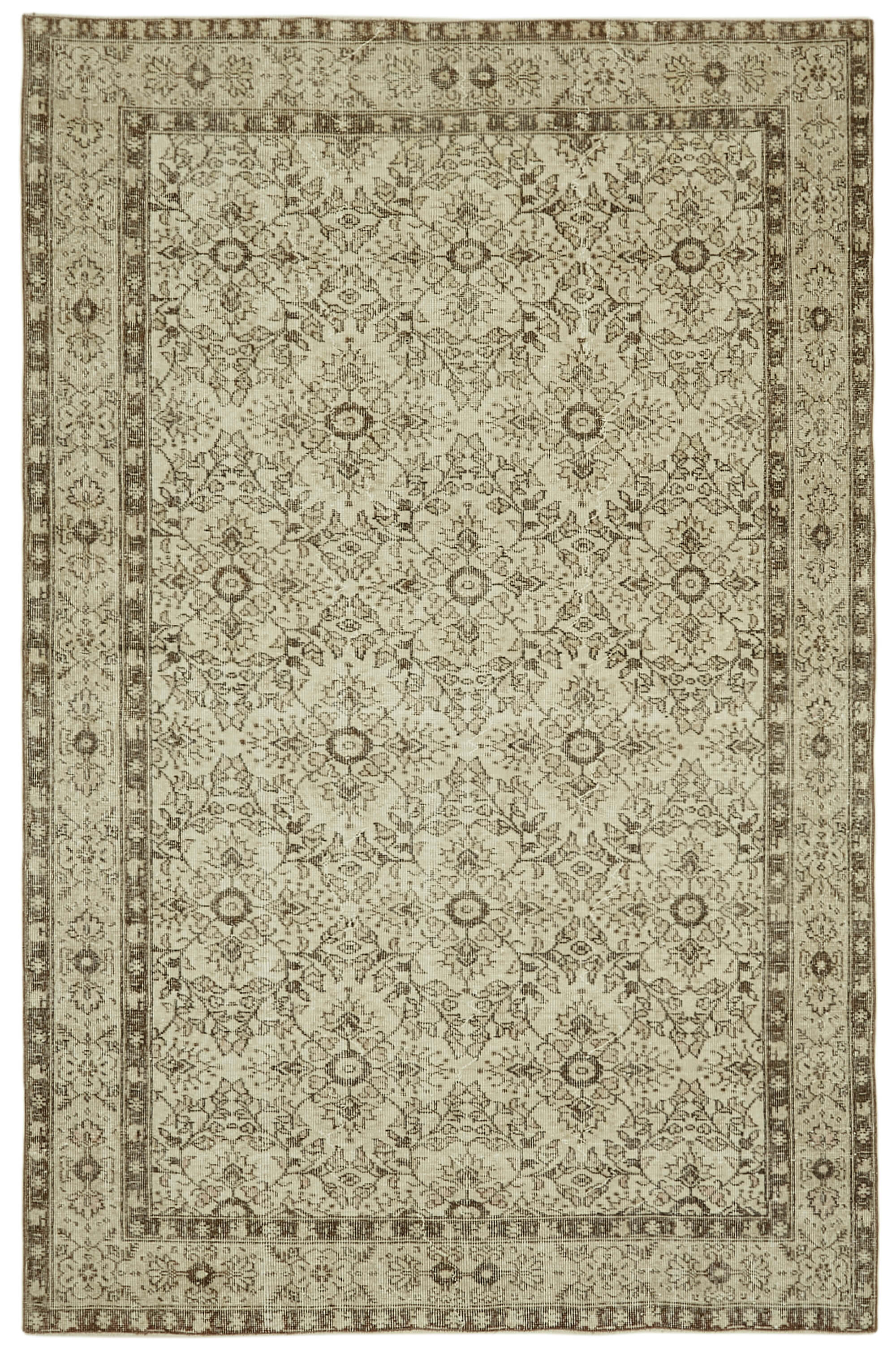 6x9 Beige Turkish Vintage Area Rug - 41455