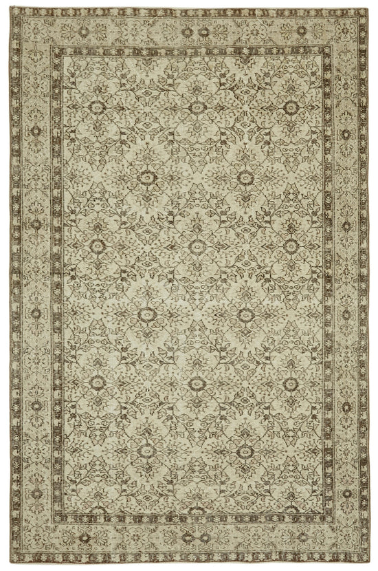 6x9 Beige Turkish Vintage Area Rug - 41455