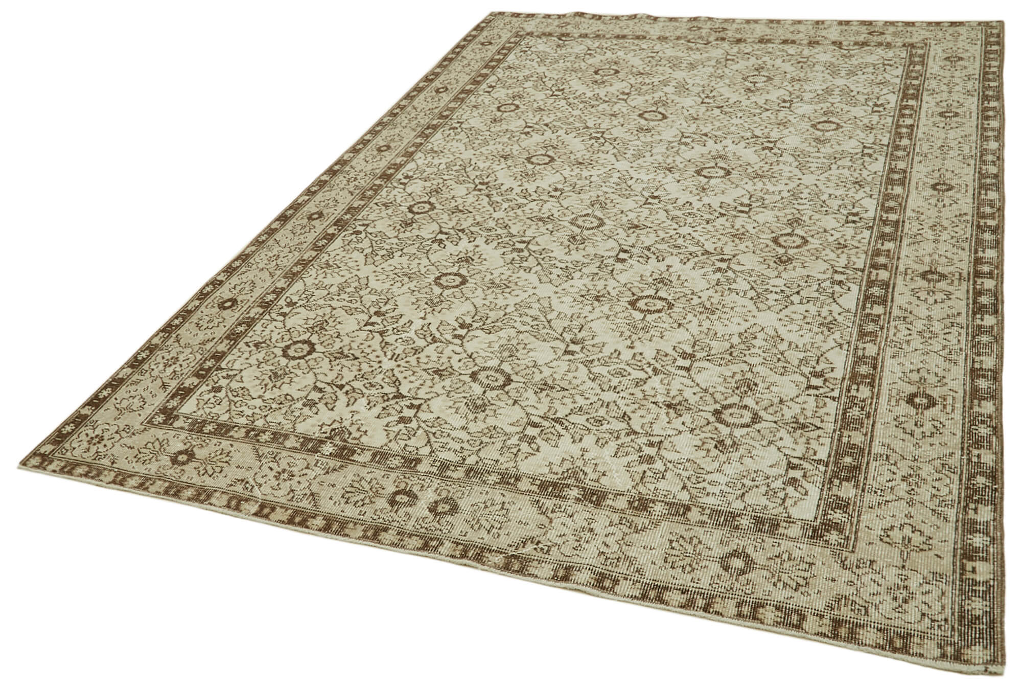 6x9 Beige Turkish Vintage Area Rug - 41455
