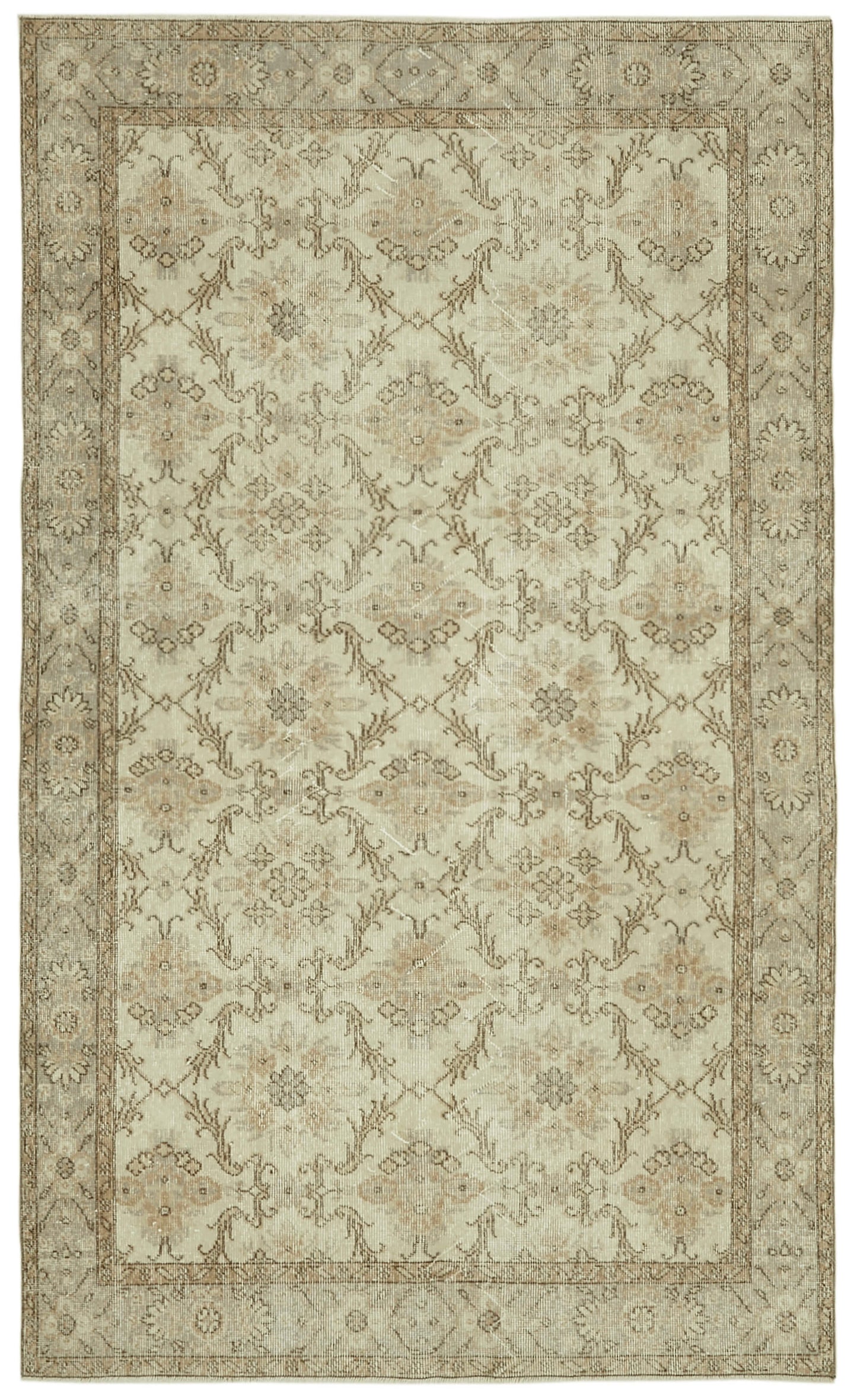 6x9 Beige Turkish Vintage Area Rug - 41456
