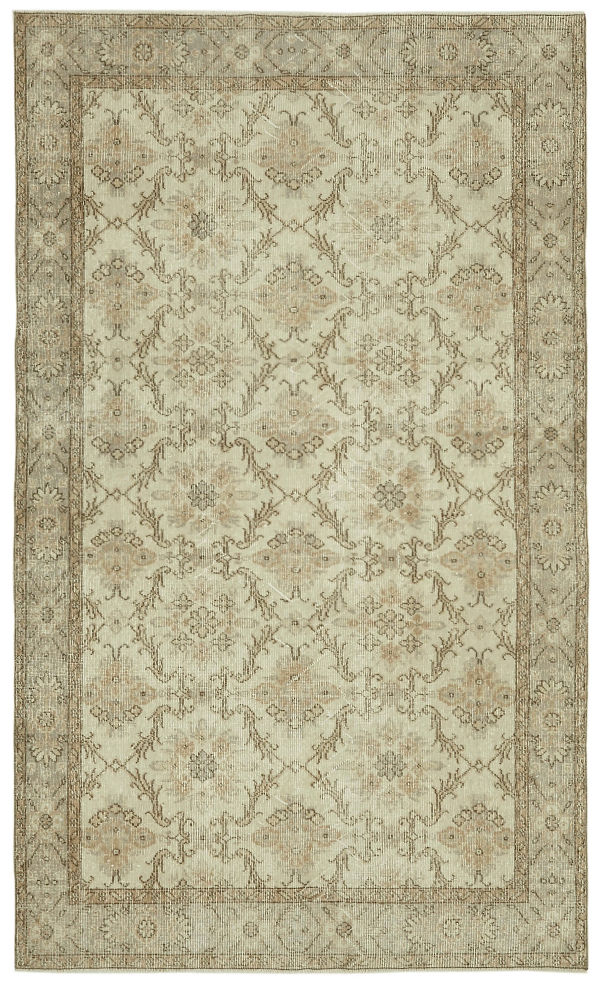 6x9 Beige Turkish Vintage Area Rug - 41456