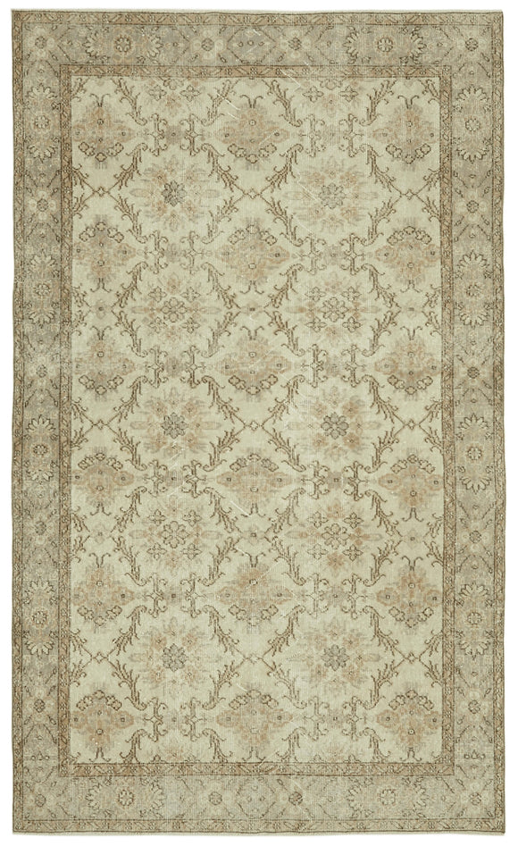 6x9 Beige Turkish Vintage Area Rug - 41456