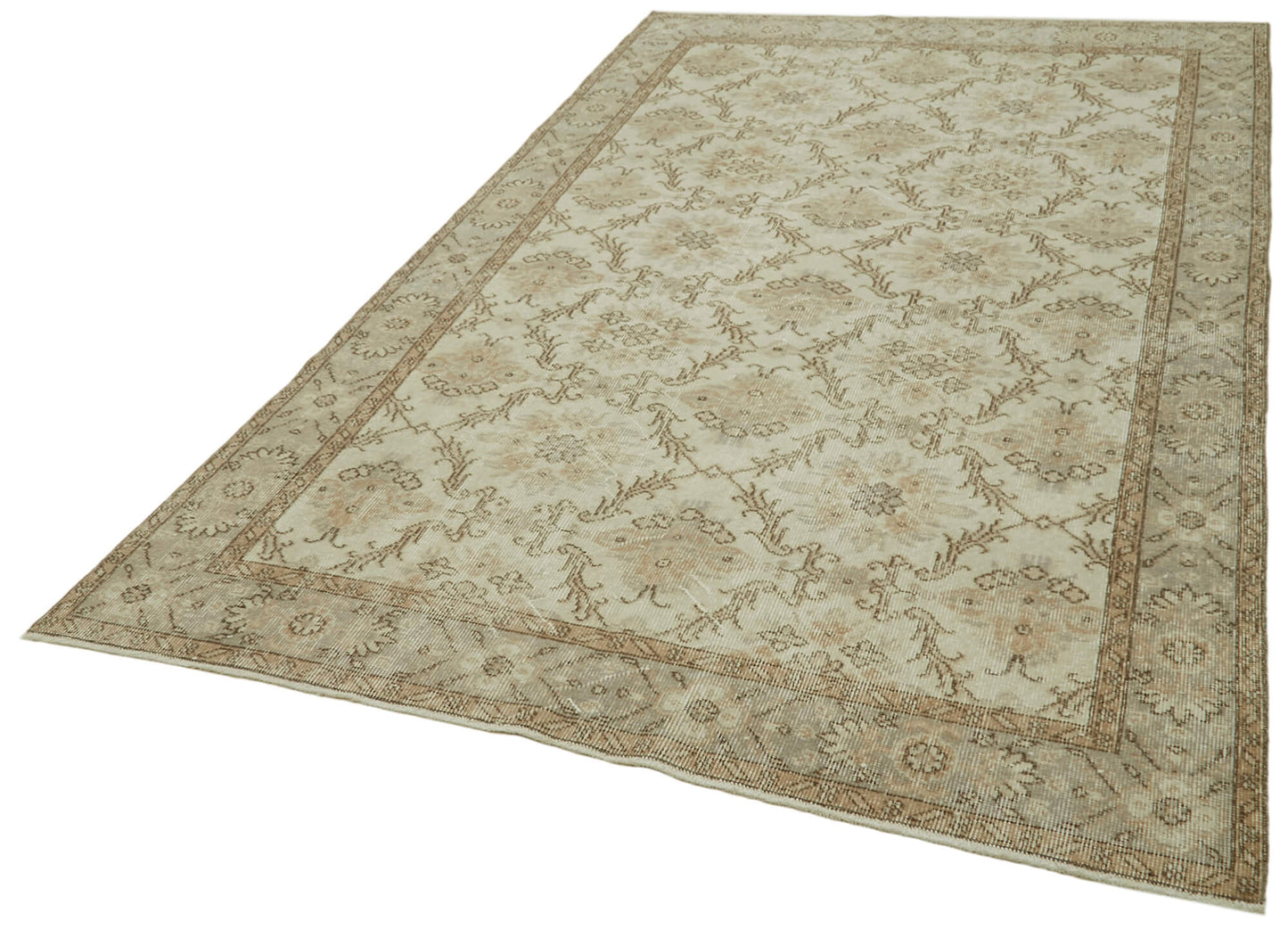 6x9 Beige Turkish Vintage Area Rug - 41456