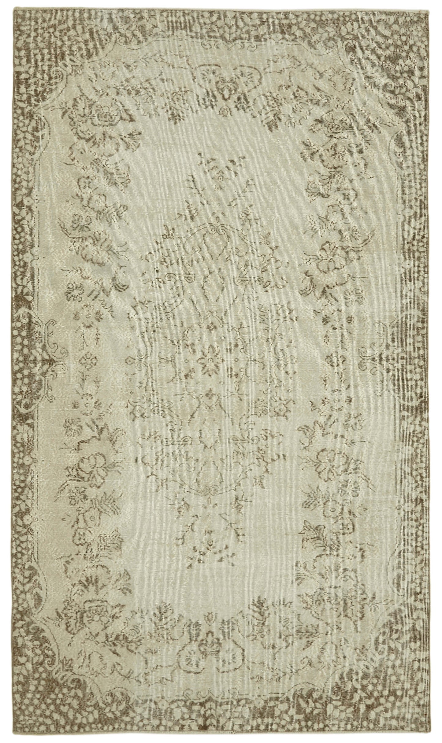 5x9 Beige Turkish Vintage Area Rug - 41461