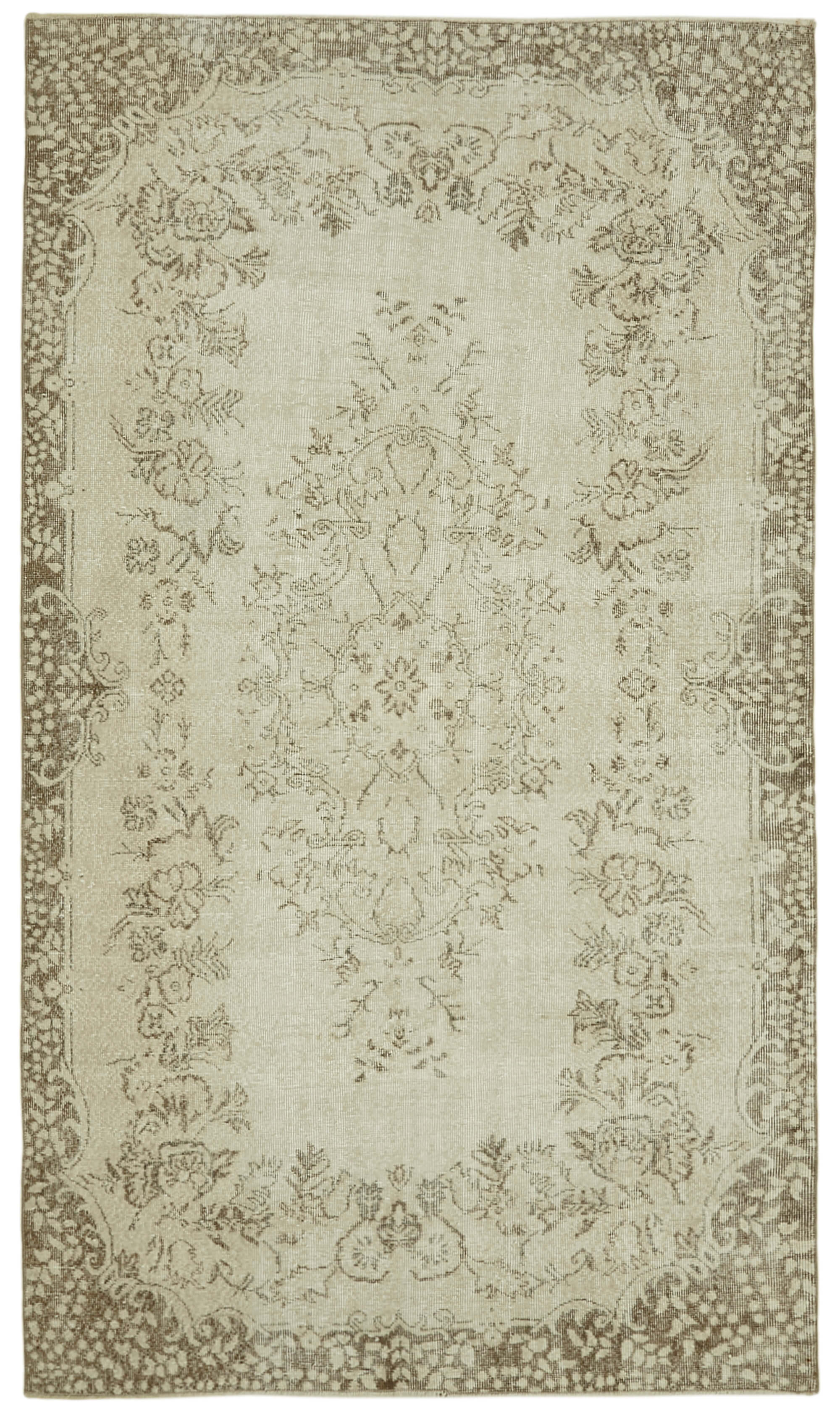 5x9 Beige Turkish Vintage Area Rug - 41461