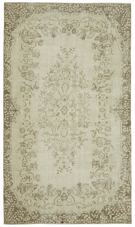 5x9 Beige Turkish Vintage Area Rug - 41461