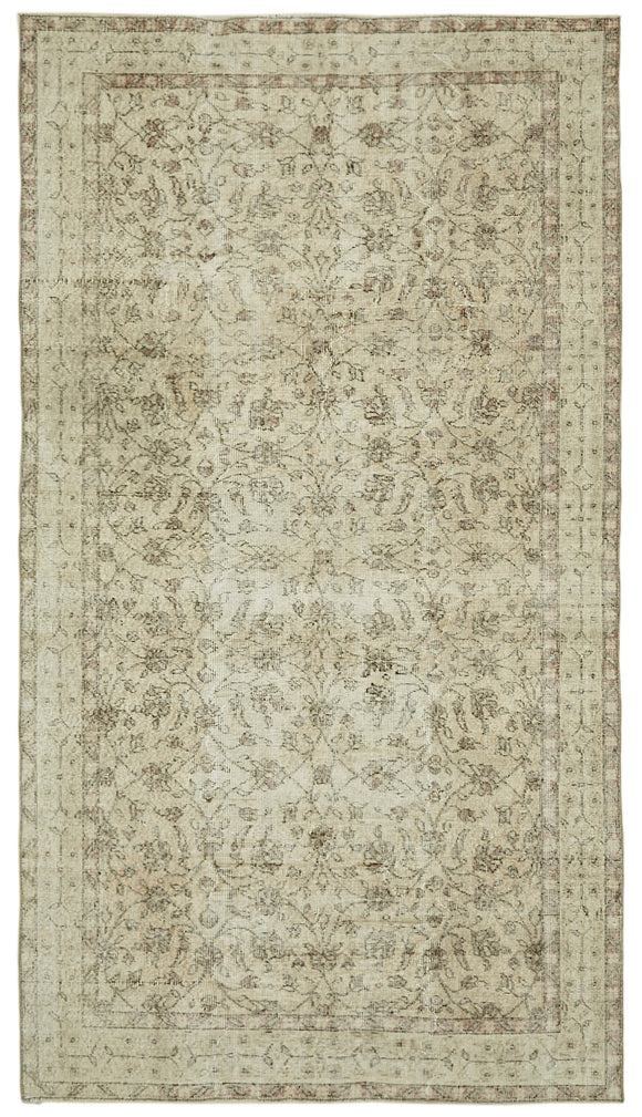 5x9 Beige Turkish Vintage Area Rug - 41465