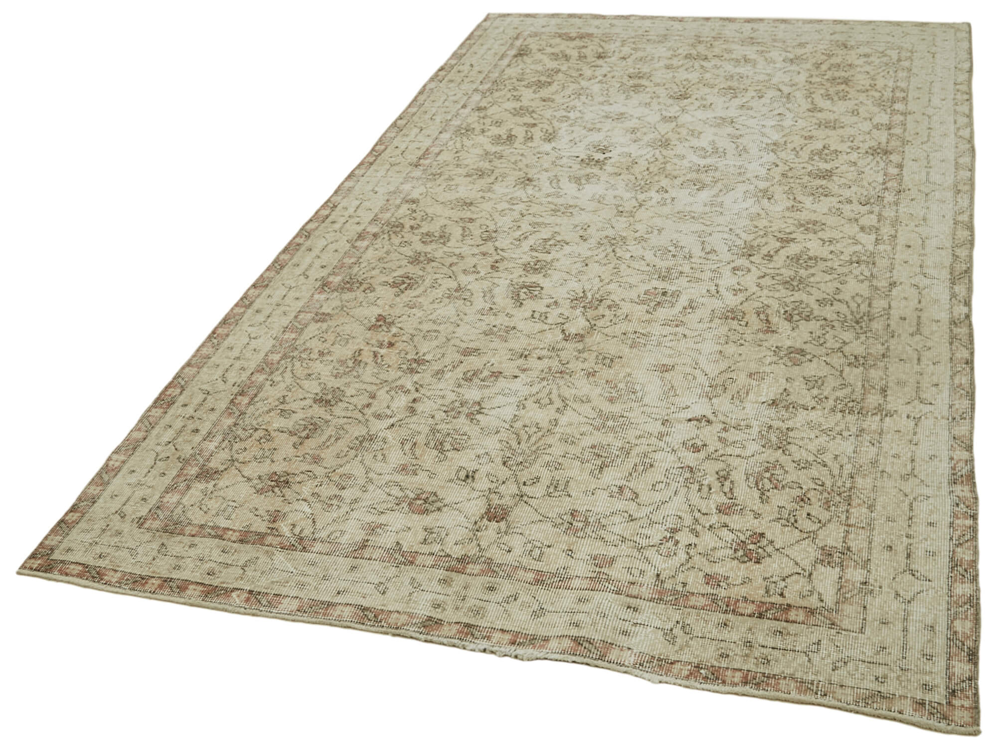 5x9 Beige Turkish Vintage Area Rug - 41465