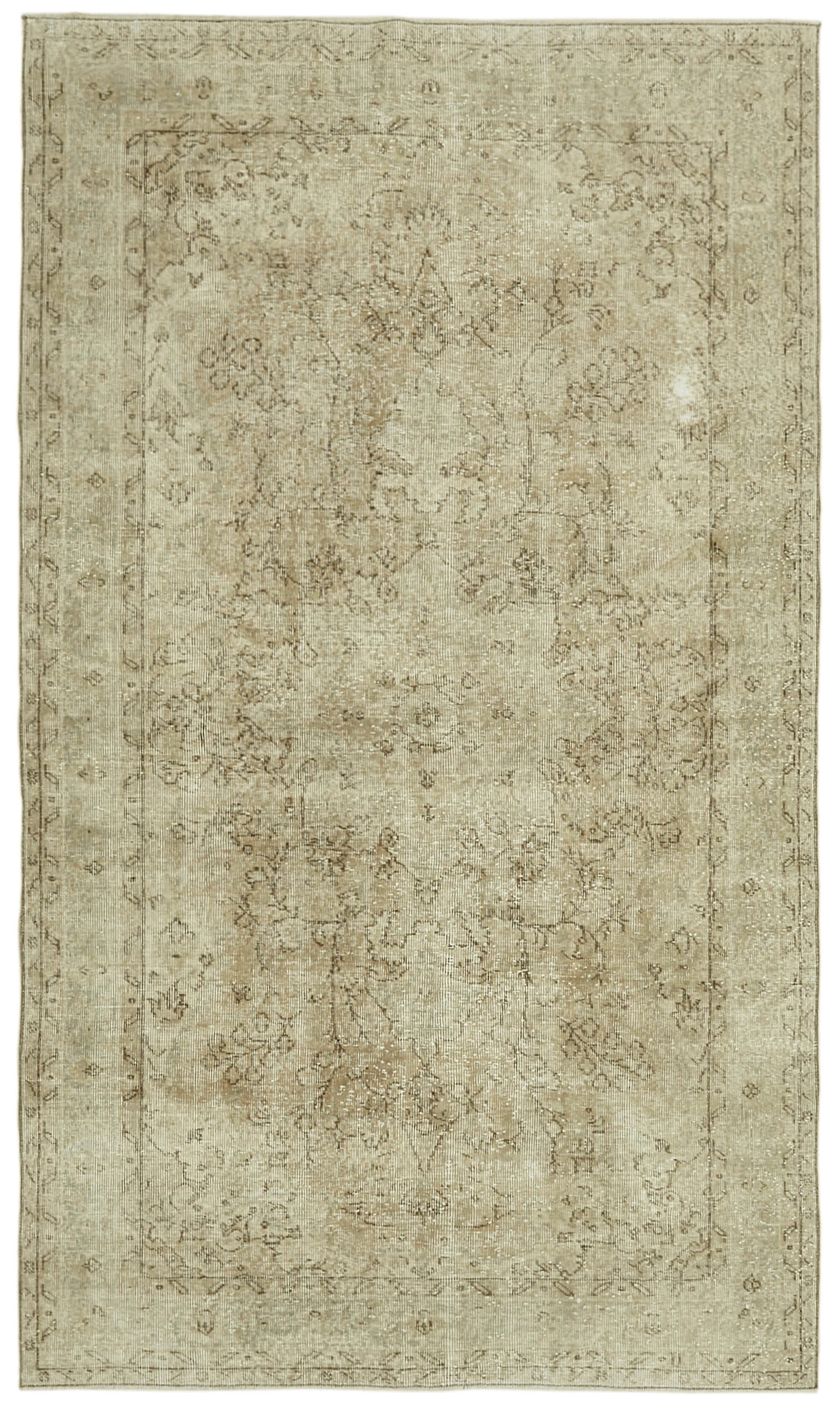 5x9 Beige Turkish Vintage Area Rug - 41466