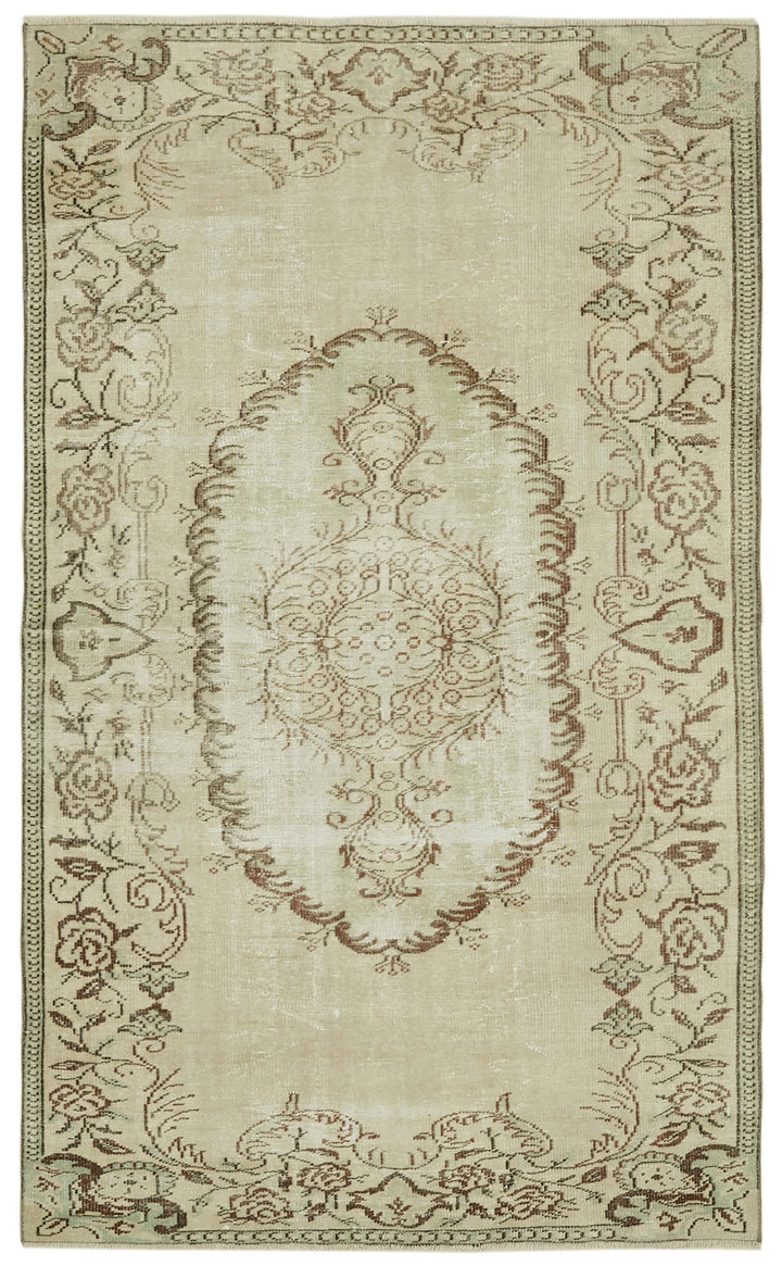 5x9 Beige Turkish Vintage Area Rug - 41484