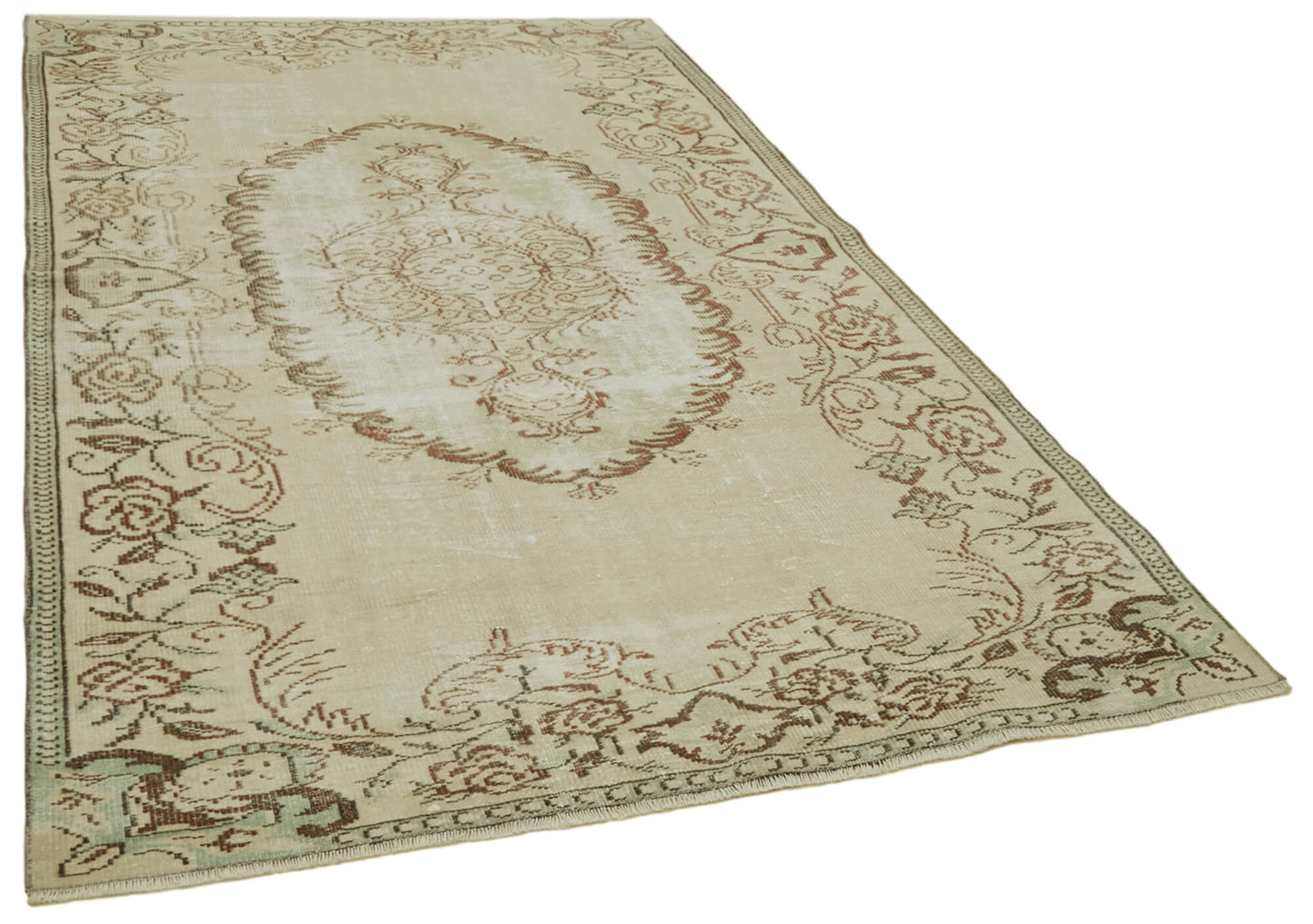 5x9 Beige Turkish Vintage Area Rug - 41484