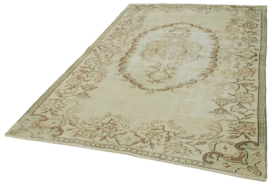 5x9 Beige Turkish Vintage Area Rug - 41484
