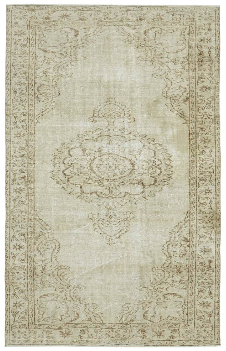 5x9 Beige Turkish Vintage Area Rug - 41486