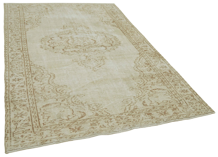 5x9 Beige Turkish Vintage Area Rug - 41486