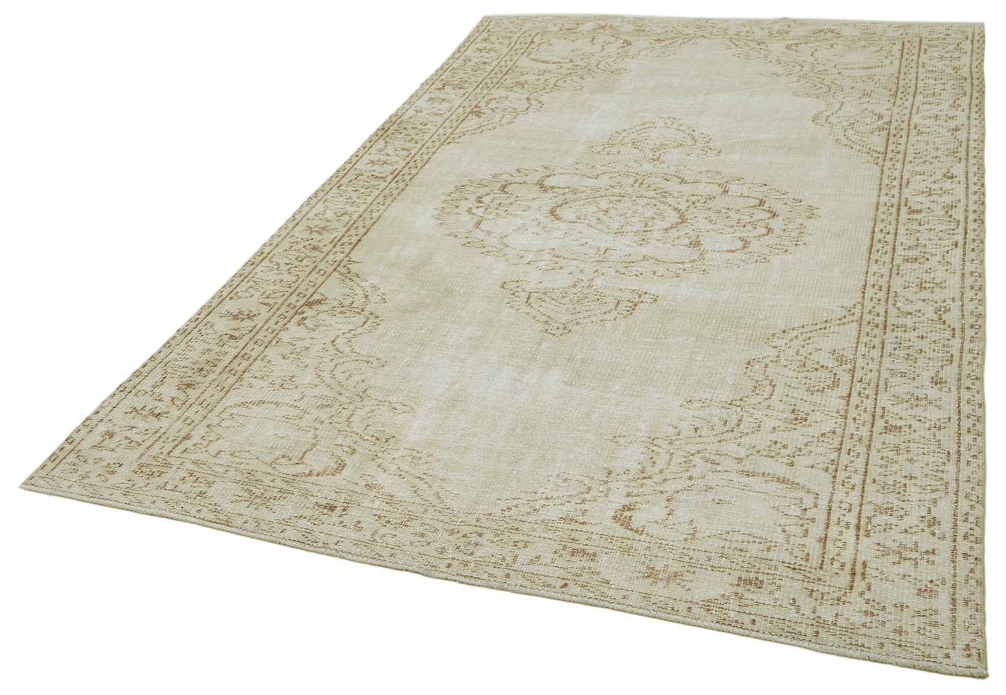 5x9 Beige Turkish Vintage Area Rug - 41486