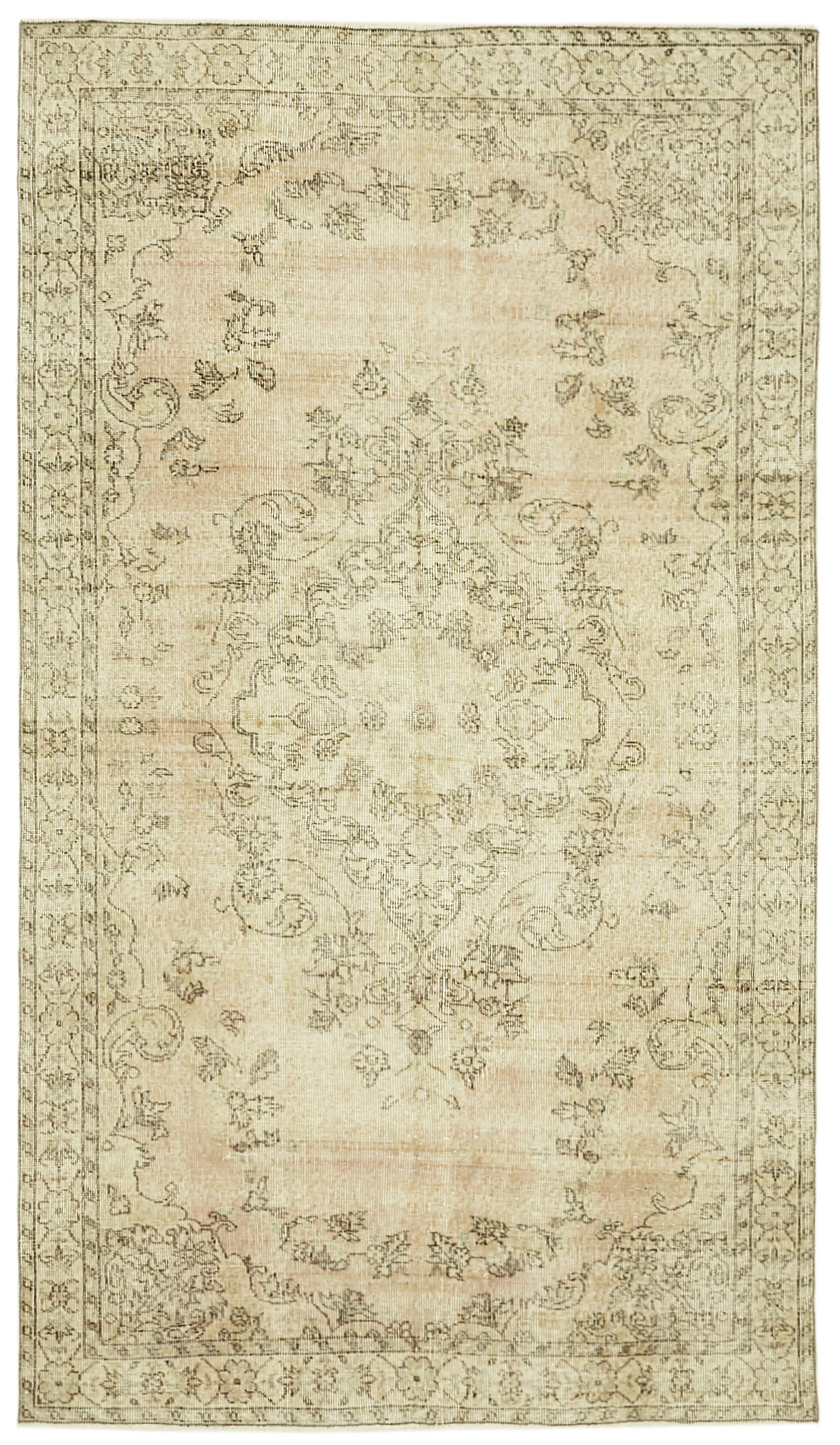5x9 Beige Turkish Vintage Area Rug - 41490