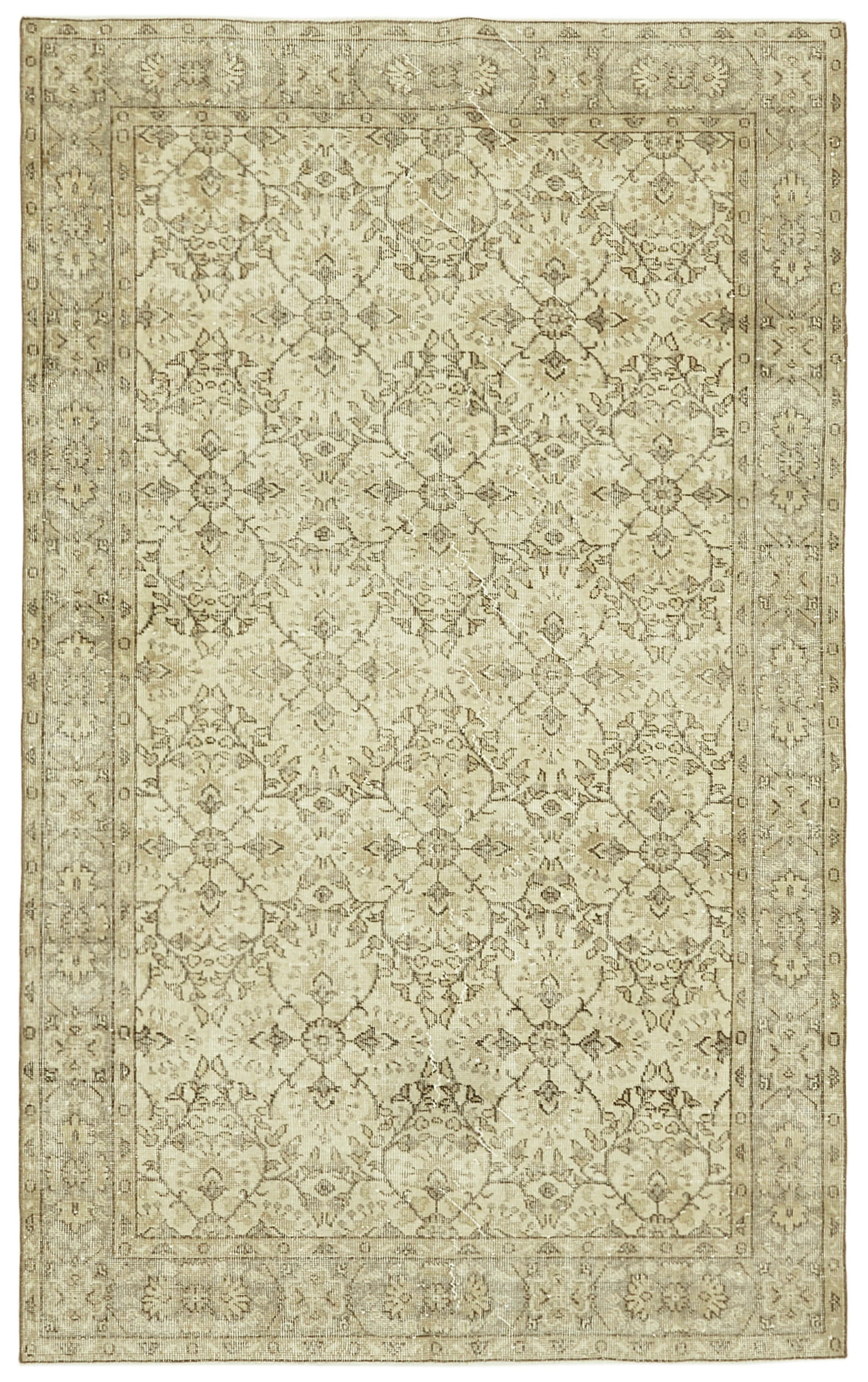 5x9 Beige Turkish Vintage Area Rug - 41491
