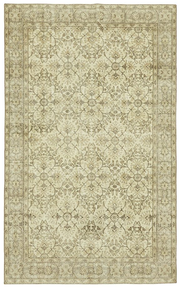 5x9 Beige Turkish Vintage Area Rug - 41491
