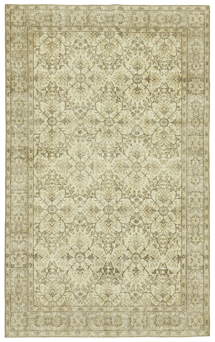 5x9 Beige Turkish Vintage Area Rug - 41491