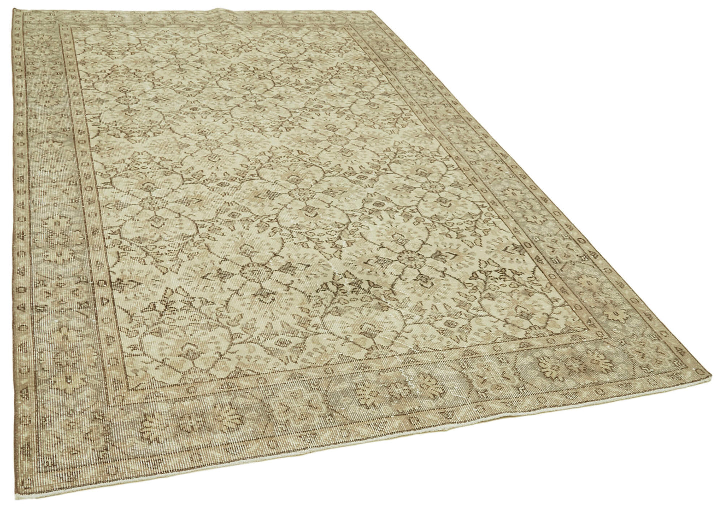 5x9 Beige Turkish Vintage Area Rug - 41491