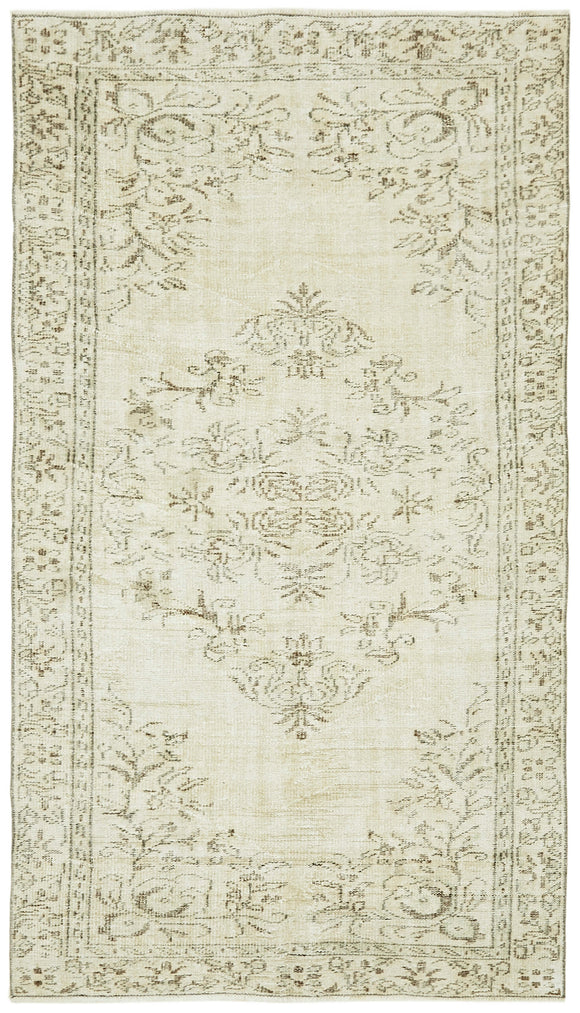 5x9 Beige Turkish Vintage Area Rug - 41492