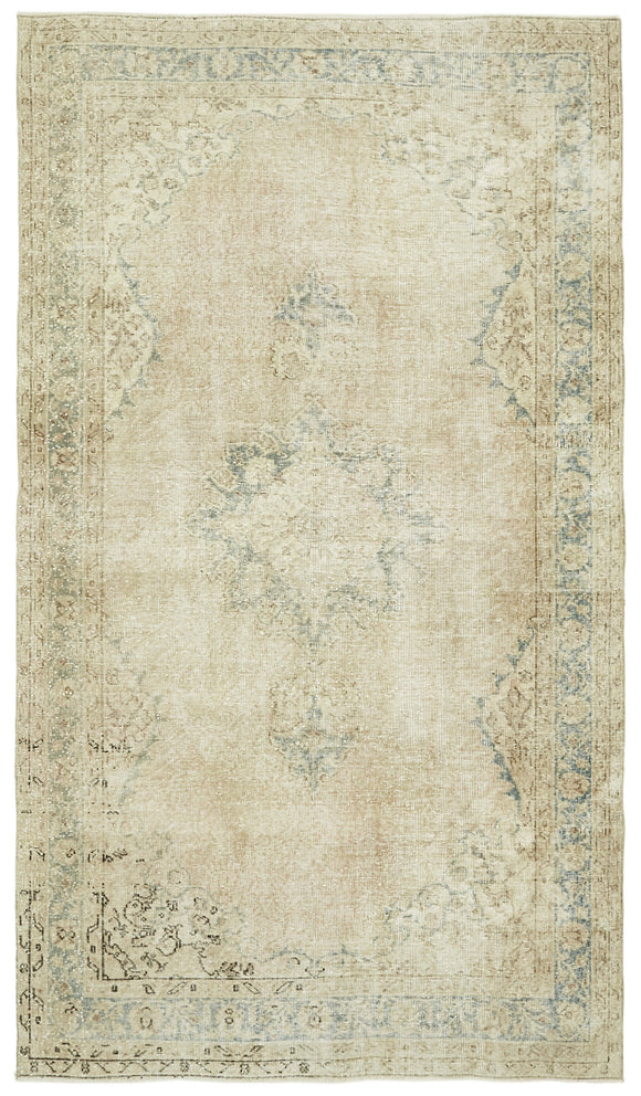 5x9 Beige Turkish Vintage Area Rug - 41499