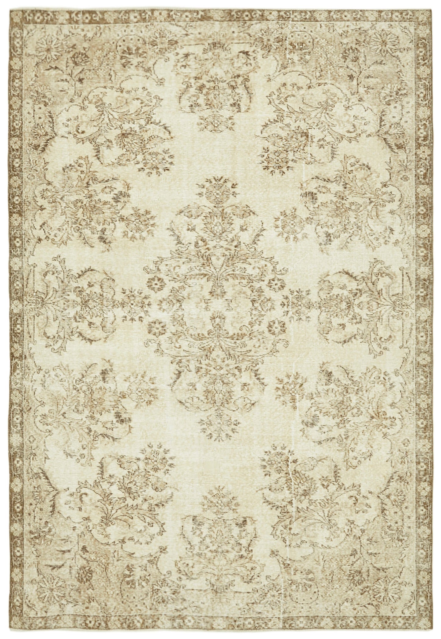 6x9 Beige Turkish Vintage Area Rug - 41502