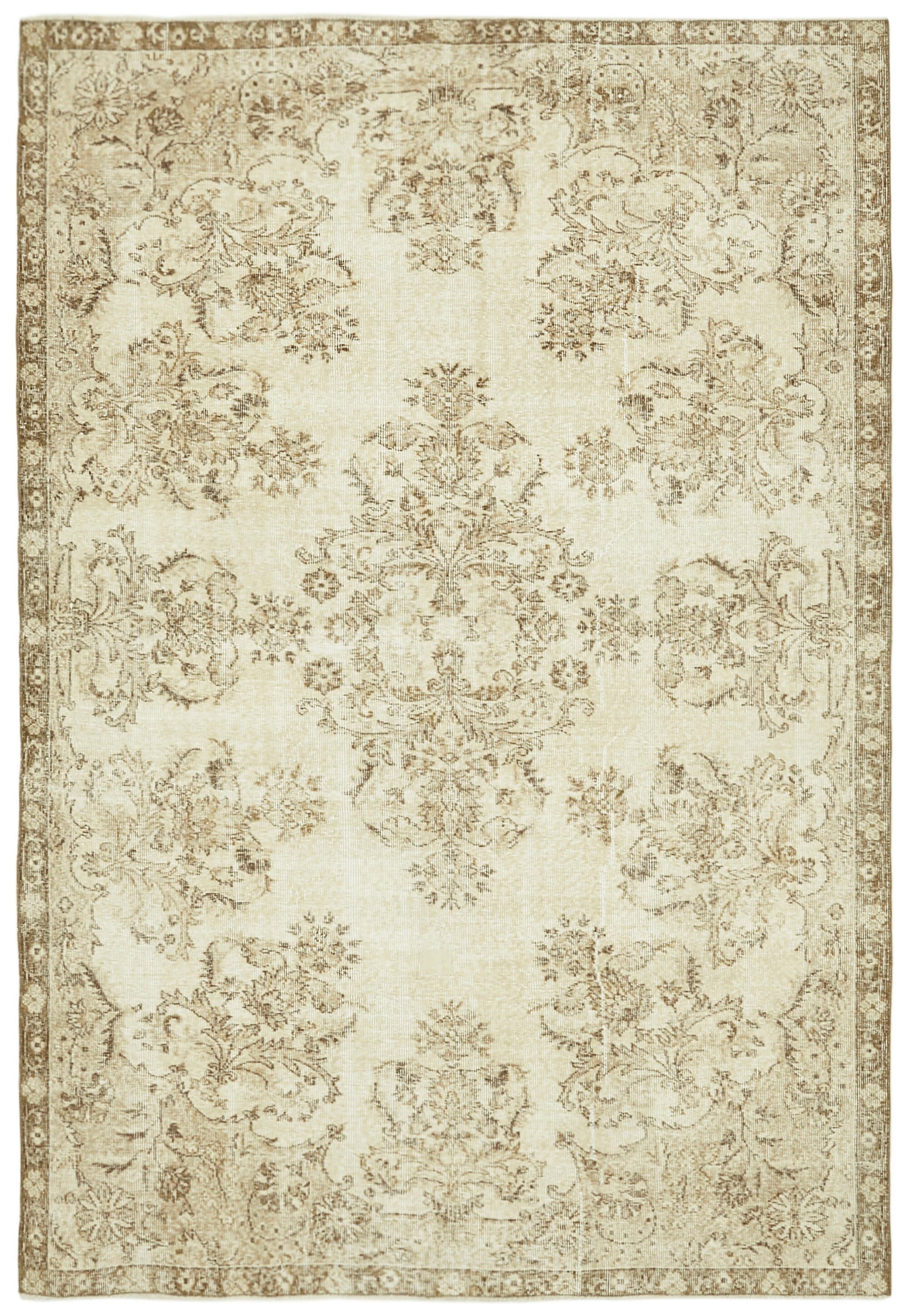6x9 Beige Turkish Vintage Area Rug - 41502