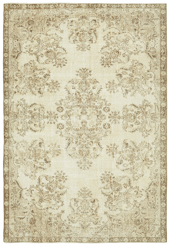 6x9 Beige Turkish Vintage Area Rug - 41502