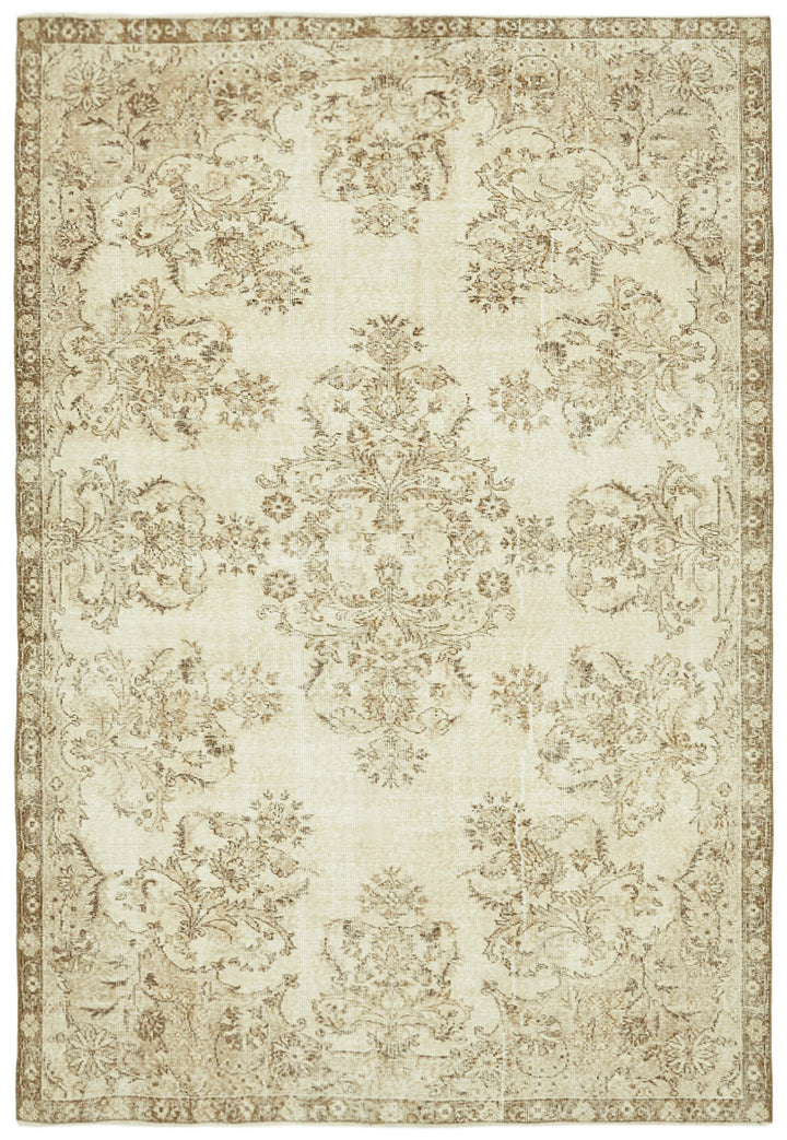 6x9 Beige Turkish Vintage Area Rug - 41502