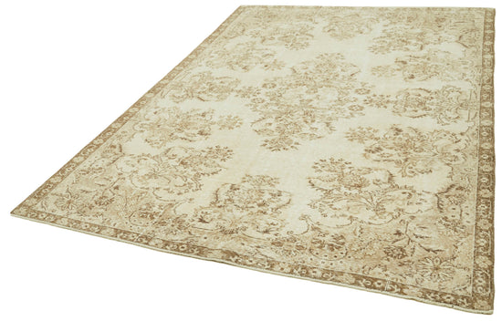 6x9 Beige Turkish Vintage Area Rug - 41502