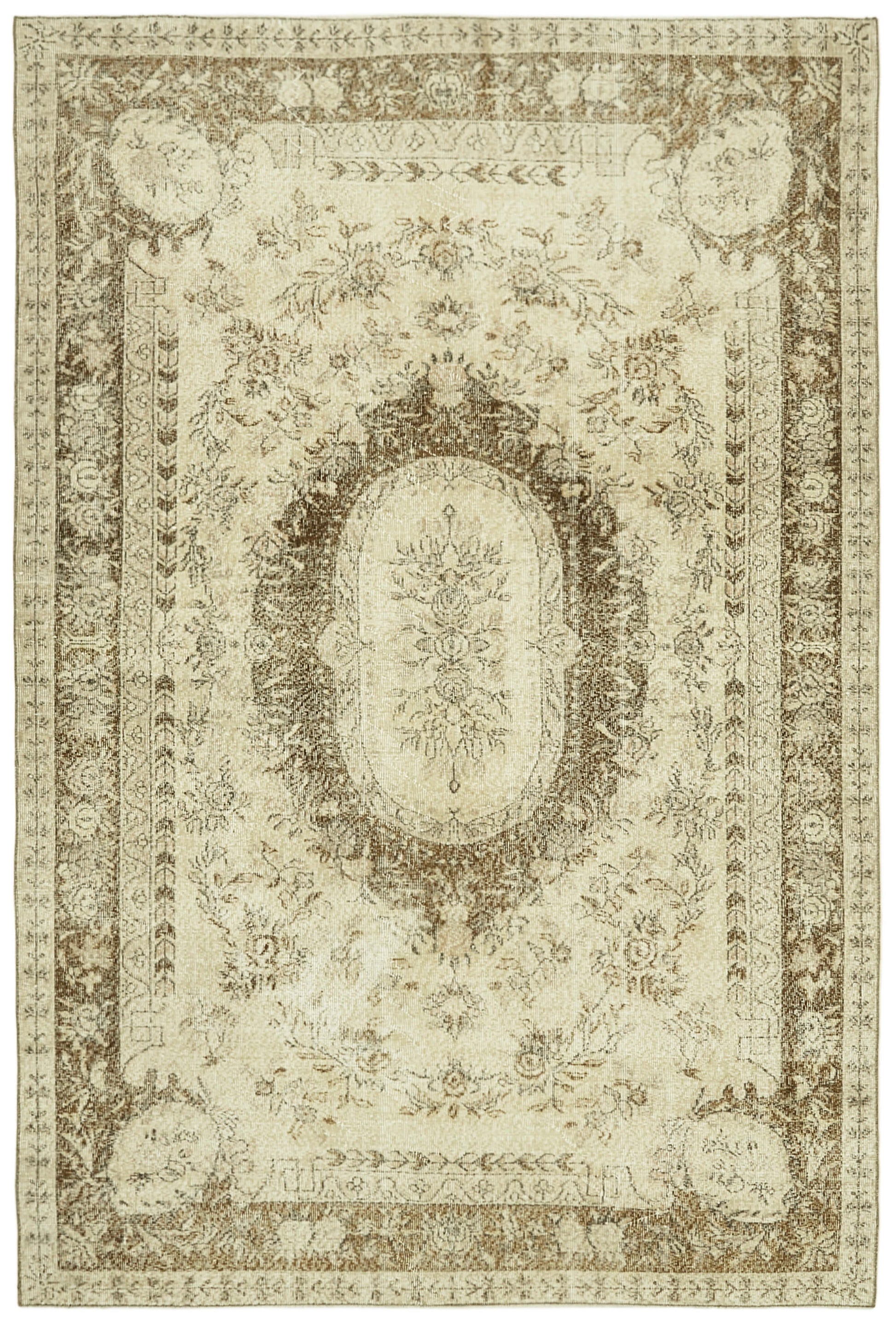 7x10 Beige Turkish Vintage Area Rug - 41506