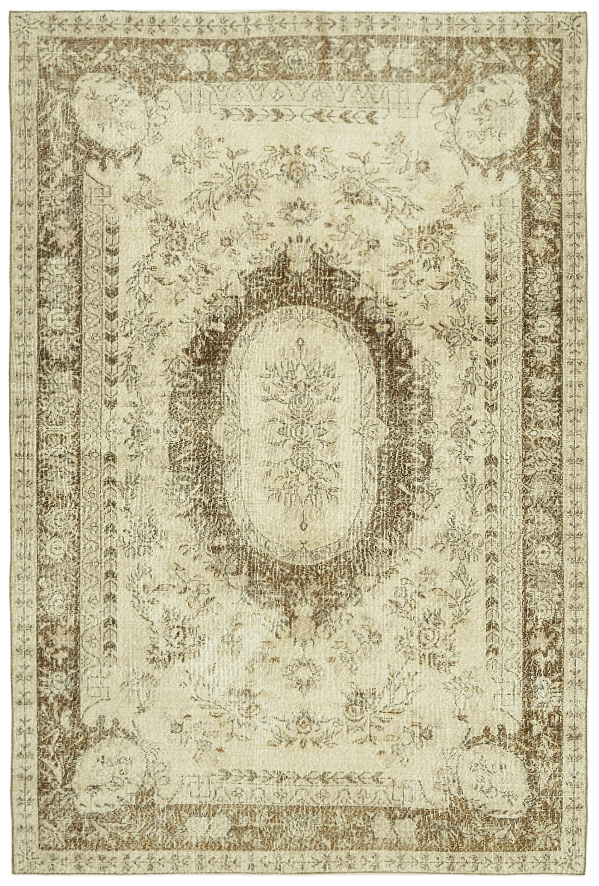 7x10 Beige Turkish Vintage Area Rug - 41506