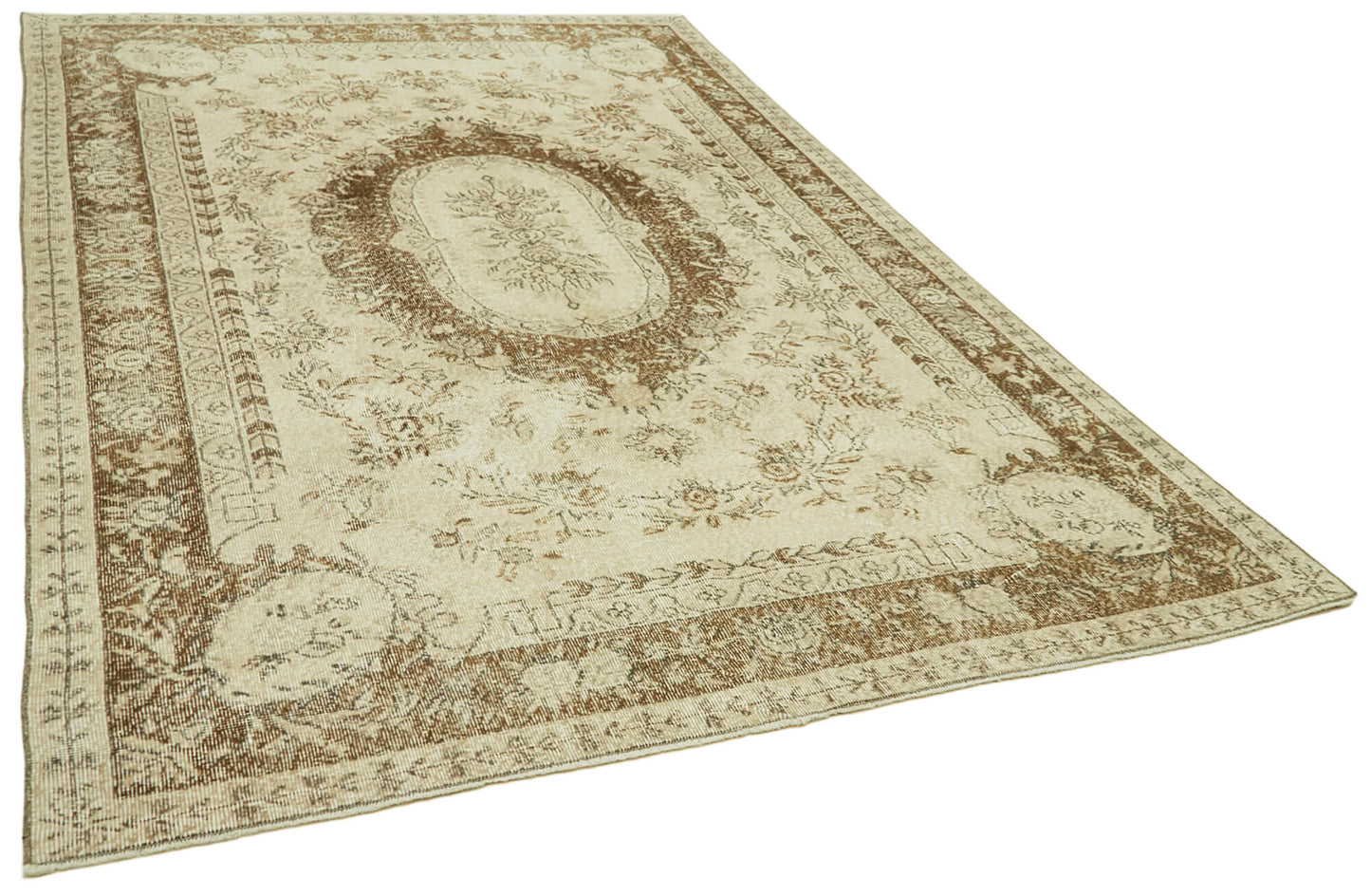 7x10 Beige Turkish Vintage Area Rug - 41506