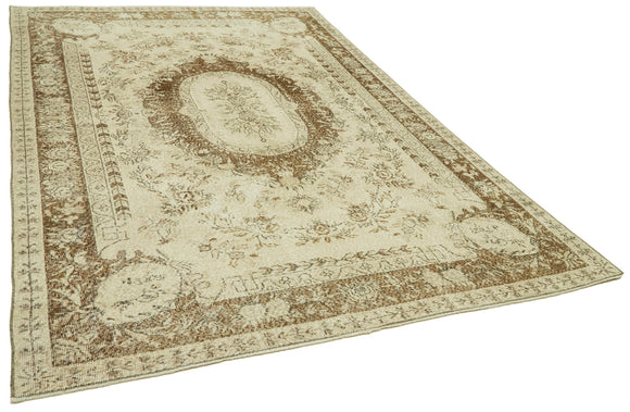 7x10 Beige Turkish Vintage Area Rug - 41506
